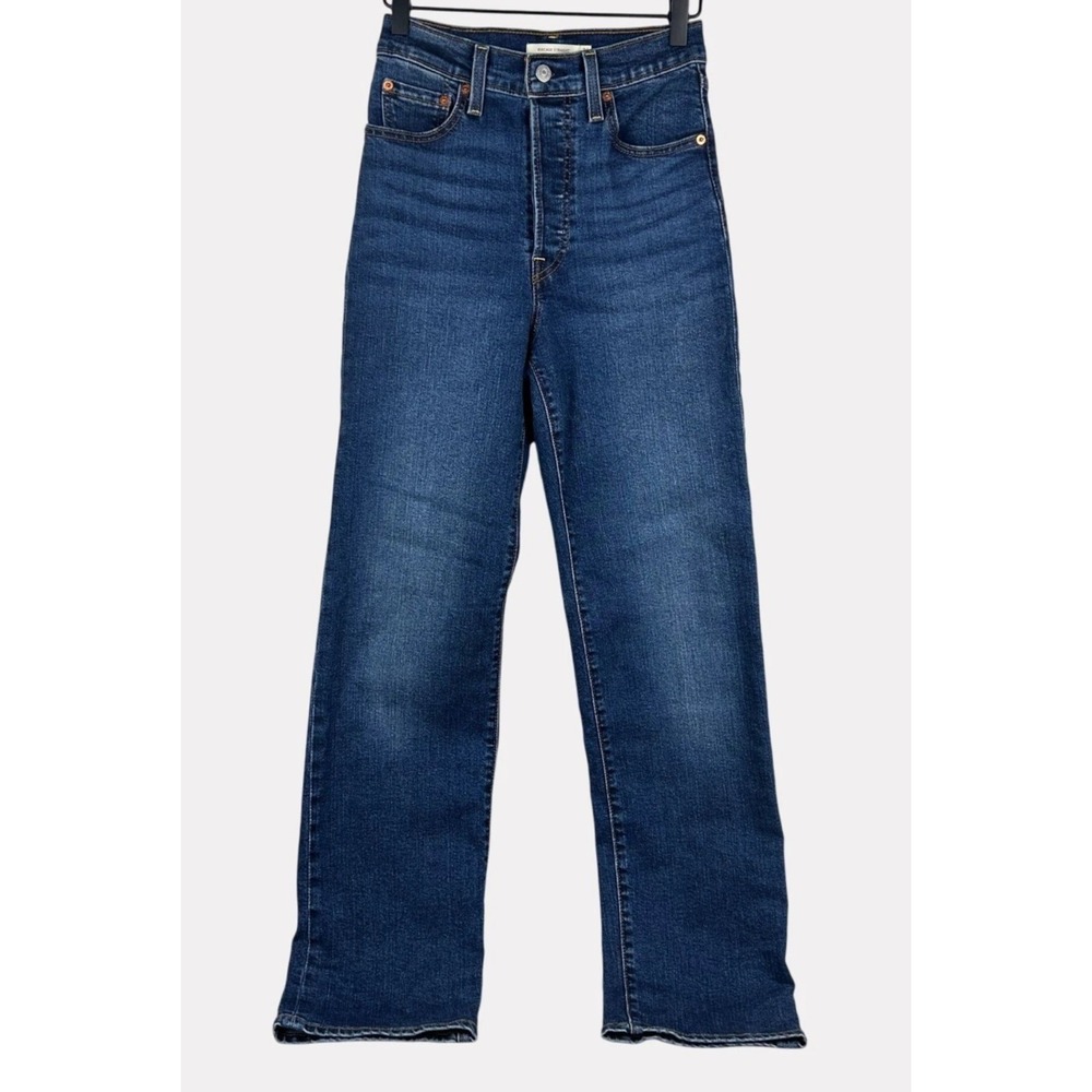 Levi's RibCage Straight Ankle Blue Jeans 26 x32 tag Button Fly Hi Rise Actua 31"